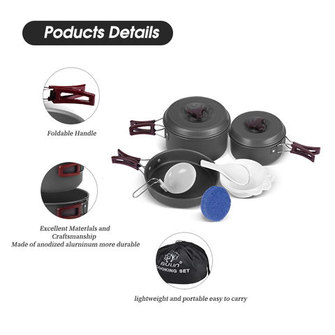 Conjunto de panelas de acampamento ultraleve antiaderente para carro