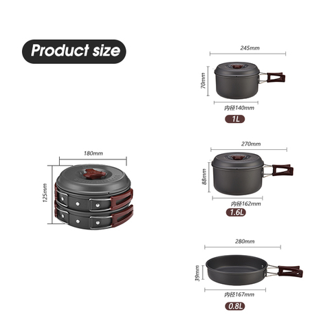 Conjunto de panelas ultraleve de alumínio para acampamento ao ar livre 